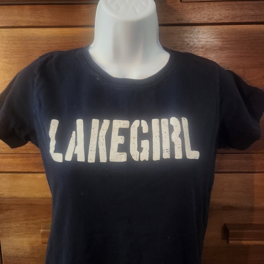 Lakegirl Block Lettered Women's Navy Short Sleeve Fitted Preppy Small Tee